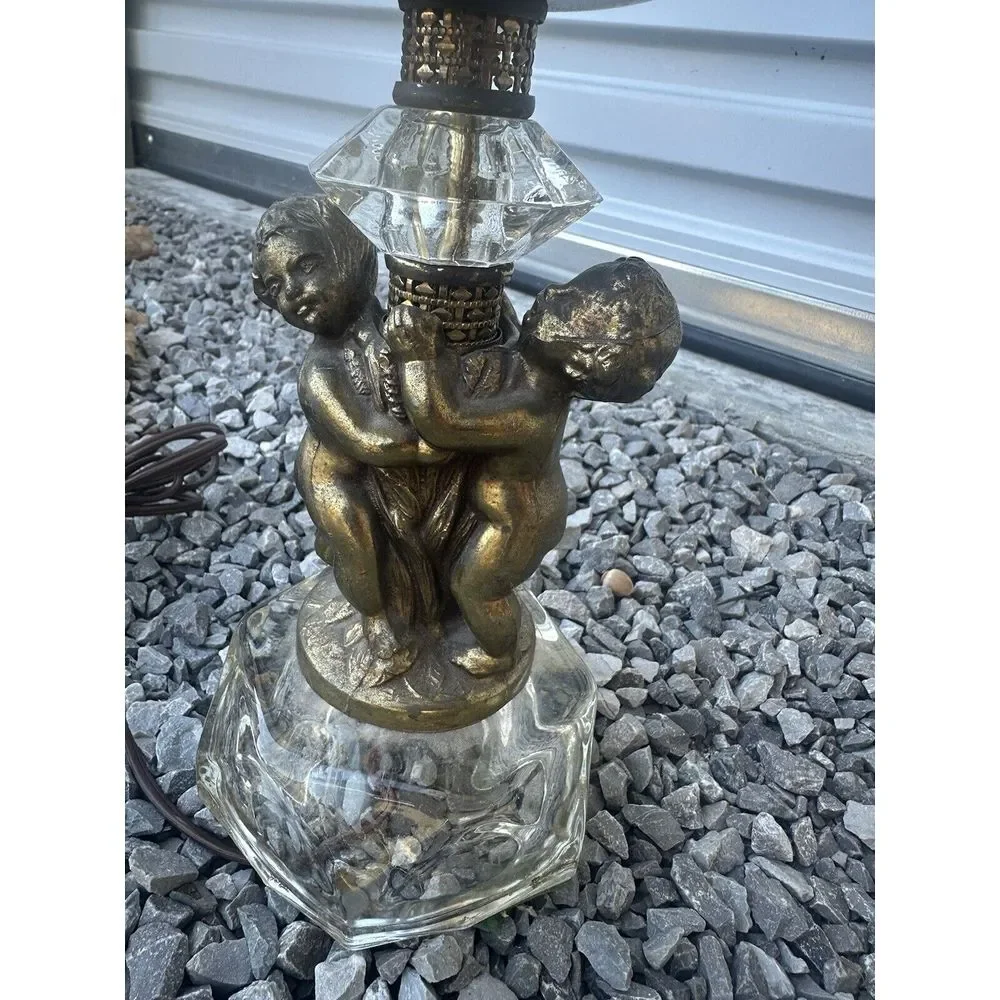 Vintage‎ Hollywood Regency Gold Crystal Cherub Lamp Base 24.5in High WORKS